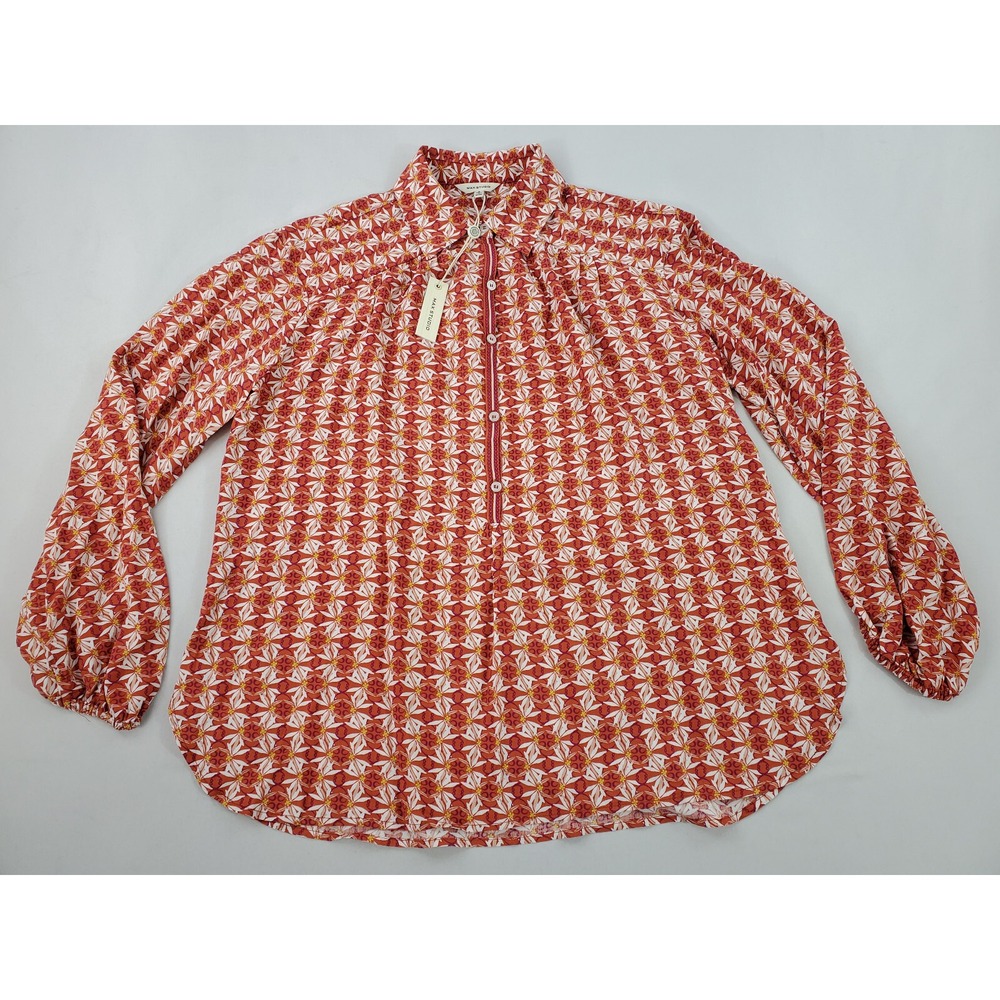 MAX STUDIO women shirt long sleeve top 2706G33 SNSCRCSF red buttons S $88